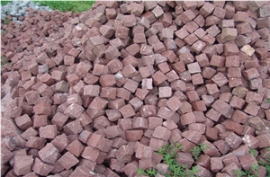 Natural Split Red Porphyry Paving Outside Stone Landscaping Cubes Stone, Sets, Cobble, Floor Covering, Exterior Pattern Decoration Walkway, Driveway