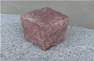 Natural Split Red Porphyry Paving Outside Stone Landscaping Cubes Stone, Sets, Cobble, Floor Covering, Exterior Pattern Decoration Walkway, Driveway