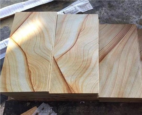 Teak Wood Sandstone Tiles and Slabs China Yellow Sandstone