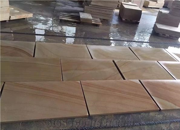Teak Wood Sandstone Tiles and Slabs China Yellow Sandstone