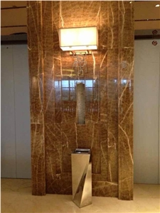 Beautiful Brown Onyx Slab in Bookmatch Stone Tiles for Interior Decoration,Onyx Stone for Project