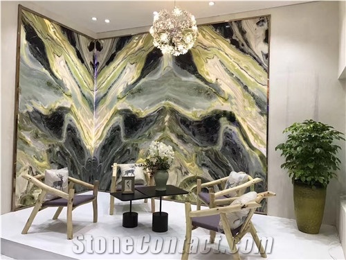 China Luxury Stone Dreaming Green Polished Marble Tiles & Slabs/Landscape/Bookmatch for Project/Wall Covering Decoration/Blocks from Own Quarry