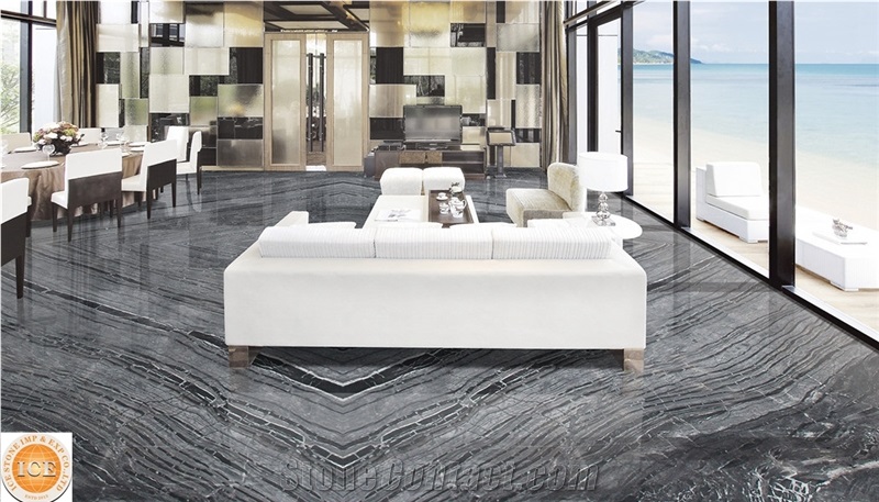 Polished Silver Wave Black Marble Slab&Tiles,Chinese Grey Veins Natural Stone,Blocks,Bookmatch Slabs for Hotel Project Decor,Floor Covering,Table Tops