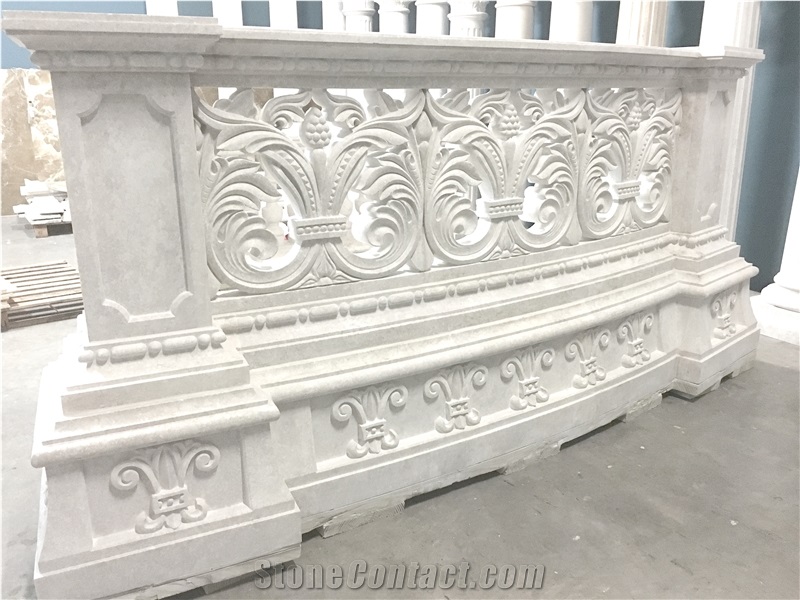 Custom Hand Carved Natural Stone Balustrade and Balustrade Piers