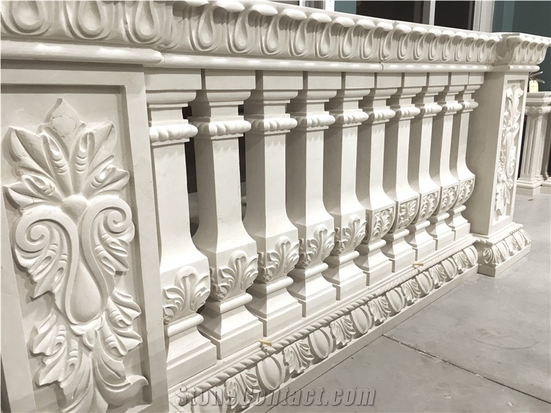 Custom Hand Carved Natural Stone Balustrade and Balustrade Piers