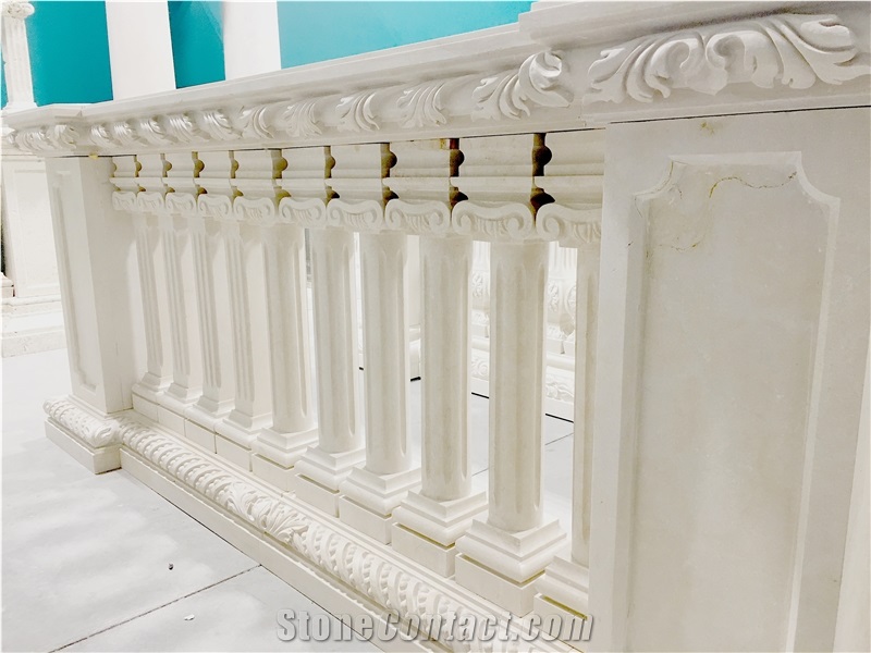 Custom Hand Carved Natural Stone Balustrade and Balustrade Piers
