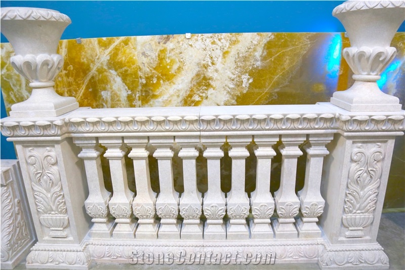Custom Hand Carved Natural Stone Balustrade