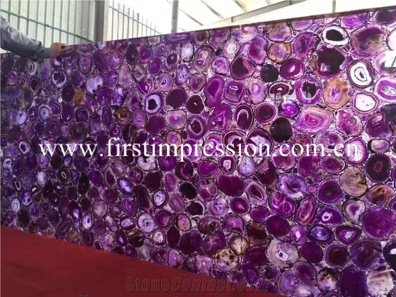 China Purple Agate Semi Precious/ Good Quality Gemstone Tiles/ Wall Ladding/ Background Backlit Stone