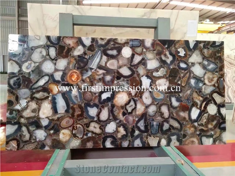 Grey Agate Semiprecious Stone Slabs /Customized Slabs /Grey Semi Precious Stone Panels for Wall Covering/Grey Gemstone Flooring/Interior Decoration