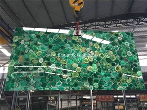 High Polished Stone Green Agate Slab/ Semiprecious Stone Gemstone Stone/ Transperant Countertop Intertior Wall Cladding