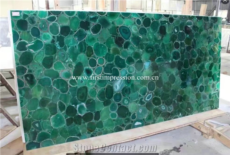 High Polished Stone Green Agate Slab/ Semiprecious Stone Gemstone Stone/ Transperant Countertop Intertior Wall Cladding