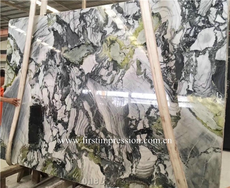 White Beauty Marble/Ice Connect Marble/Chinese Green Slabs/Green Marble Cut to Size/Green Marble Bookmatck /Polished /Hotel Floor Tile