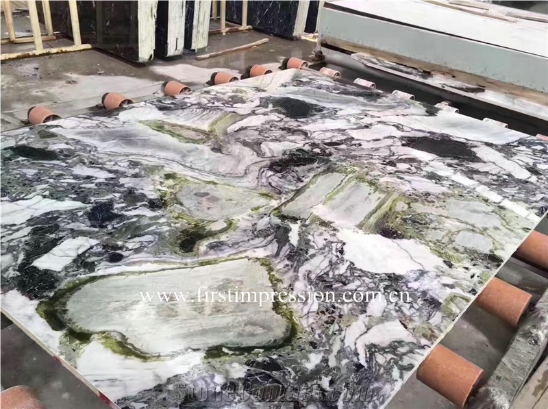 White Beauty Marble/Ice Connect Marble/Chinese Green Slabs/Green Marble Cut to Size/Green Marble Bookmatck /Polished /Hotel Floor Tile