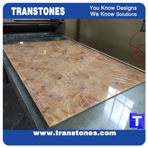 China Hot Alabaster Translucent Resin Yellow Panel Artificial Alabaster for Office Table & Reception Desk