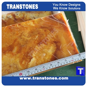 China Yellow Faux Onyx Sheet Translucent Resin Panel Backlit Transtones for Hotel and Home Decorating Materials