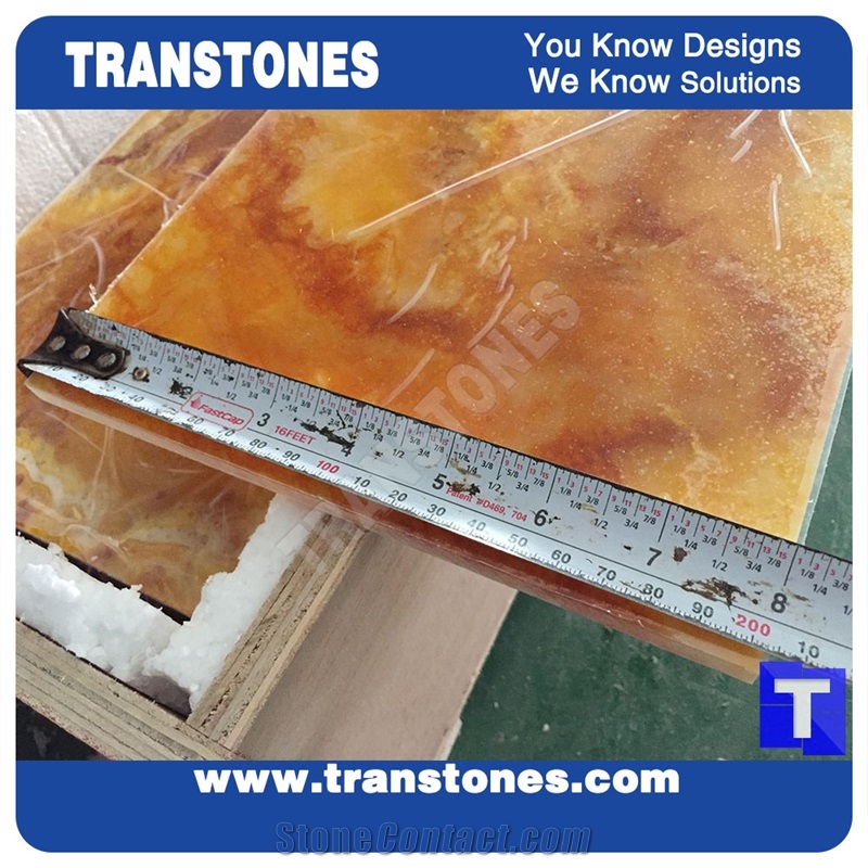 China Yellow Faux Onyx Sheet Translucent Resin Panel Backlit Transtones for Hotel and Home Decorating Materials
