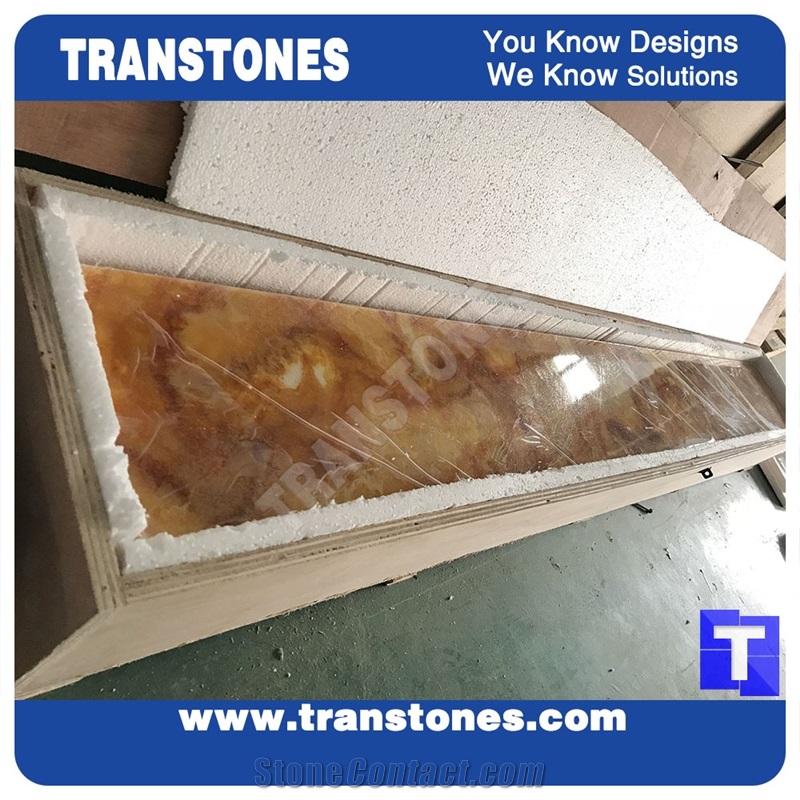 China Yellow Faux Onyx Sheet Translucent Resin Panel Backlit Transtones for Hotel and Home Decorating Materials