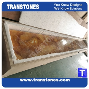 China Yellow Faux Onyx Sheet Translucent Resin Panel Backlit Transtones for Hotel and Home Decorating Materials