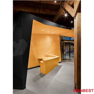 Cheap Acrylic Solid Surface L Shape Small Portable Hair Salon Office Hotel Clinic Hotel Lobby Fitness Center Gym Front Table Reception Desk Design