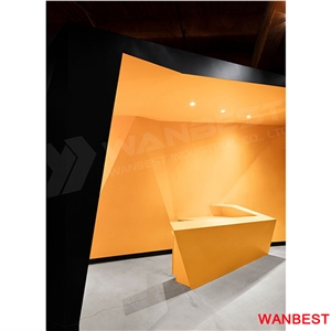 Cheap Acrylic Solid Surface L Shape Small Portable Hair Salon Office Hotel Clinic Hotel Lobby Fitness Center Gym Front Table Reception Desk Design