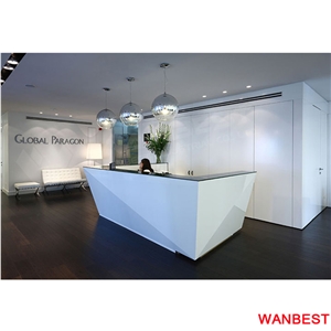 Cheap Acrylic Solid Surface L Shape Small Portable Hair Salon Office Hotel Clinic Hotel Lobby Fitness Center Gym Front Table Reception Desk Design