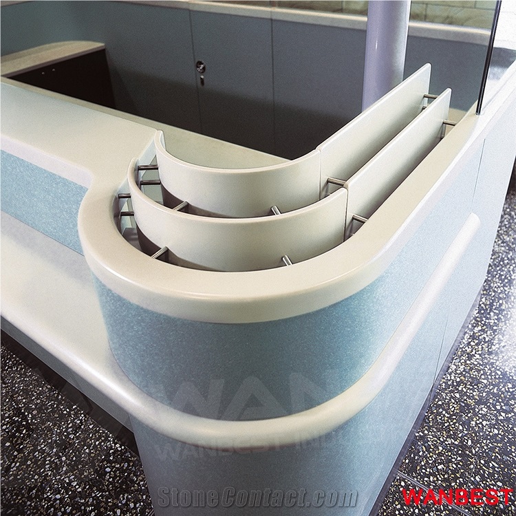 Cheap Artificial Stone Marble Curved Shop Airport Train Station Shopping Center Reception Register Table Checkout Counter Desk for Retail Store Design
