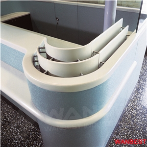 Cheap Artificial Stone Marble Curved Shop Airport Train Station Shopping Center Reception Register Table Checkout Counter Desk for Retail Store Design