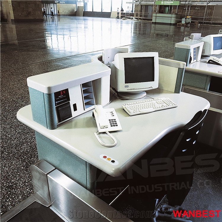 Cheap Artificial Stone Marble Curved Shop Airport Train Station Shopping Center Reception Register Table Checkout Counter Desk for Retail Store Design