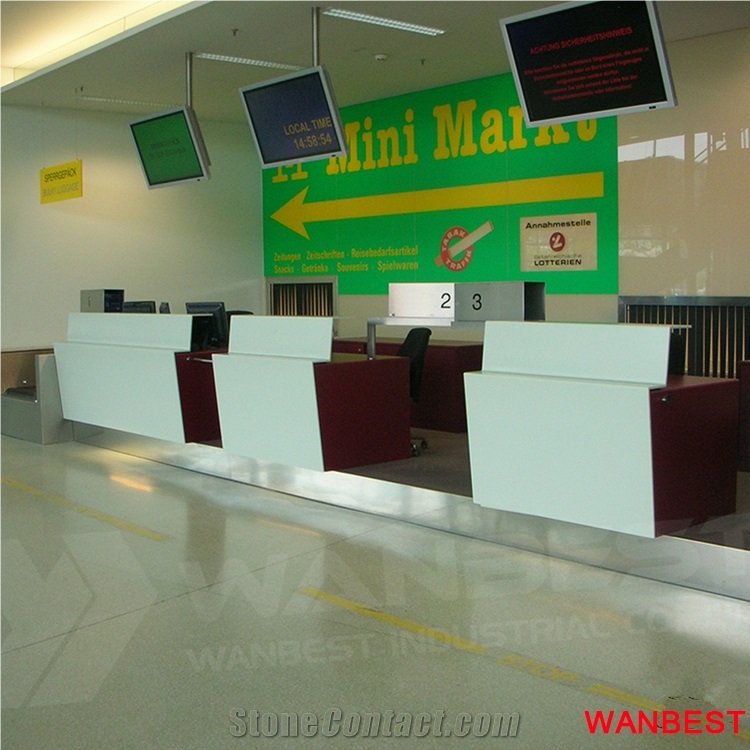 Cheap Artificial Stone Marble Curved Shop Airport Train Station Shopping Center Reception Register Table Checkout Counter Desk for Retail Store Design