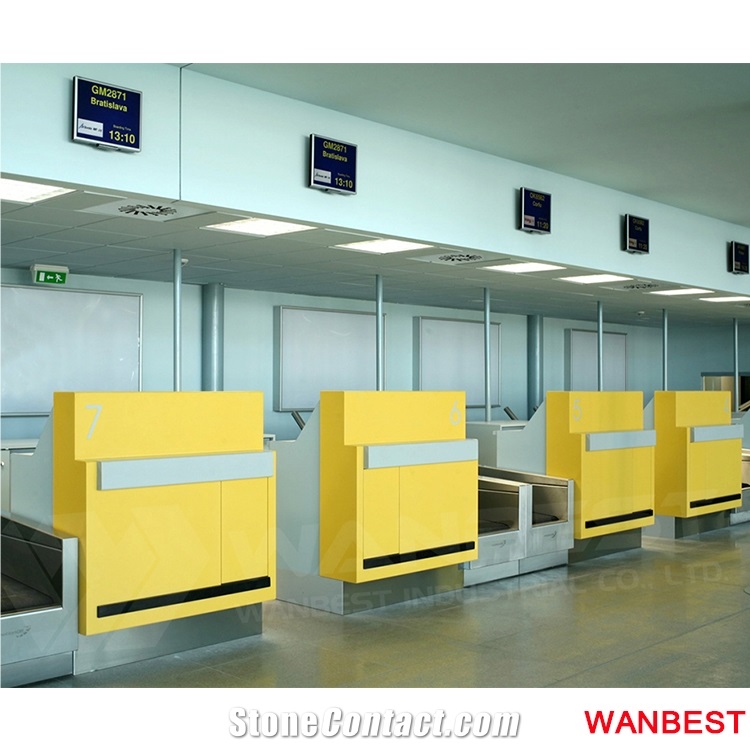 Cheap Artificial Stone Marble Curved Shop Airport Train Station Shopping Center Reception Register Table Checkout Counter Desk for Retail Store Design