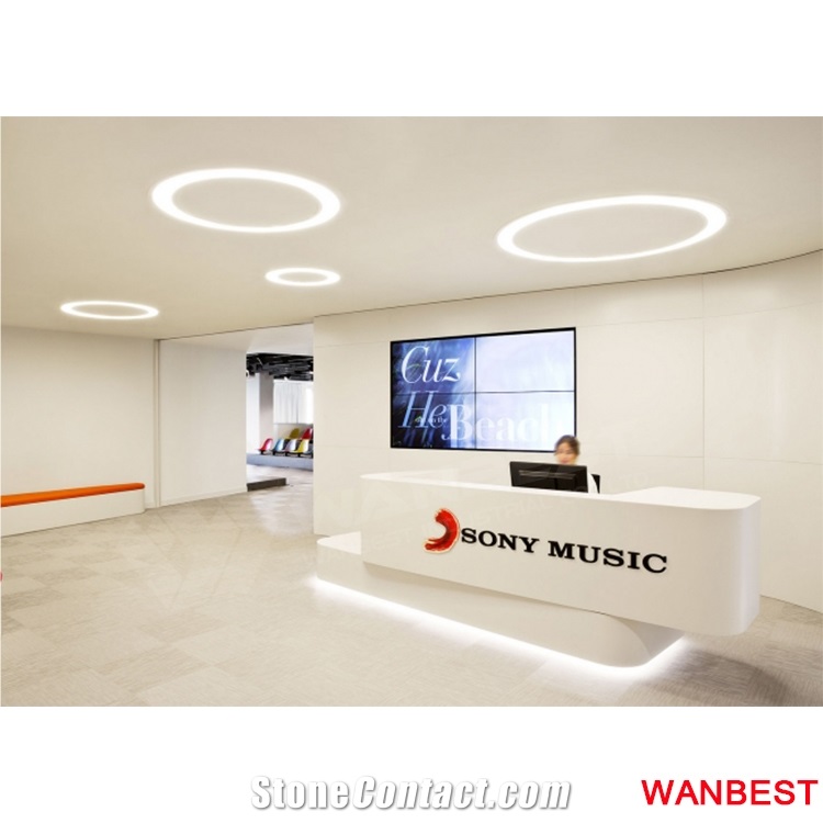 Custom Made Artificial Stone Acrylic Led Lighted Modular Office Furniture Gym Salon Hotel Lobby Hall Standing Reception Desk for Retail Store