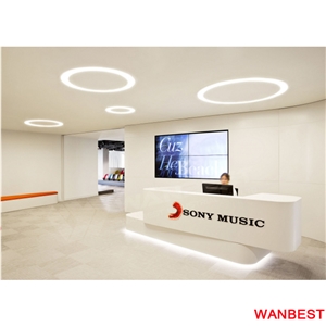 Custom Made Artificial Stone Acrylic Led Lighted Modular Office Furniture Gym Salon Hotel Lobby Hall Standing Reception Desk for Retail Store