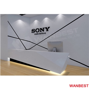 Custom Made Artificial Stone Acrylic Led Lighted Modular Office Furniture Gym Salon Hotel Lobby Hall Standing Reception Desk for Retail Store