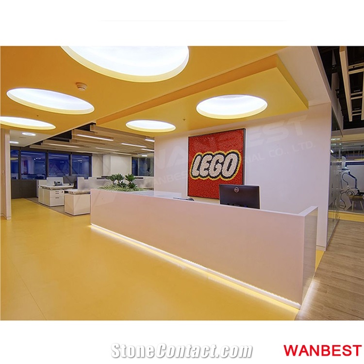 Custom Made Artificial Stone Acrylic Led Lighted Modular Office Furniture Gym Salon Hotel Lobby Hall Standing Reception Desk for Retail Store