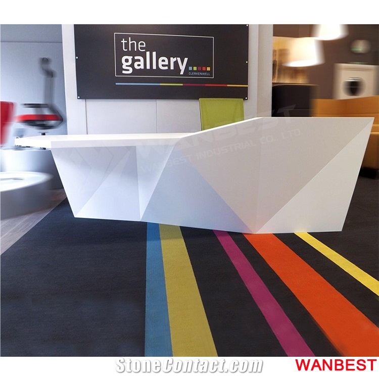 Custom Made Artificial Stone Acrylic Led Lighted Modular Office Furniture Gym Salon Hotel Lobby Hall Standing Reception Desk for Retail Store