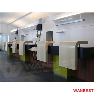 Customized Artificial Marble Acrylic Top Wood Train Station Airport Departure Area Check in Ticket Reception Counter Front Table for Retail Store Customized Artificial Marble Acrylic Top Wood Train Station Airport Departure Area Check in Ticket Reception Counter Front Table for Retail Store