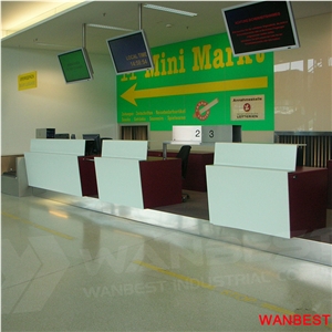 Customized Artificial Marble Acrylic Top Wood Train Station Airport Departure Area Check in Ticket Reception Counter Front Table for Retail Store