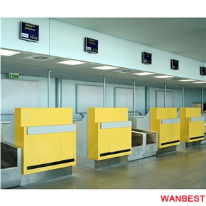 Customized Artificial Marble Acrylic Top Wood Train Station Airport Departure Area Check in Ticket Reception Counter Front Table for Retail Store