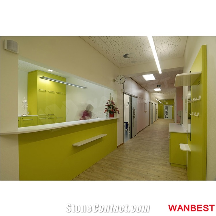 Factory Direct Artificial Marble Wooden Curved Clinic Office Hotel Fitness Center Gym Lobby Hall Hospital Nurse Station Reception Desk Furniture