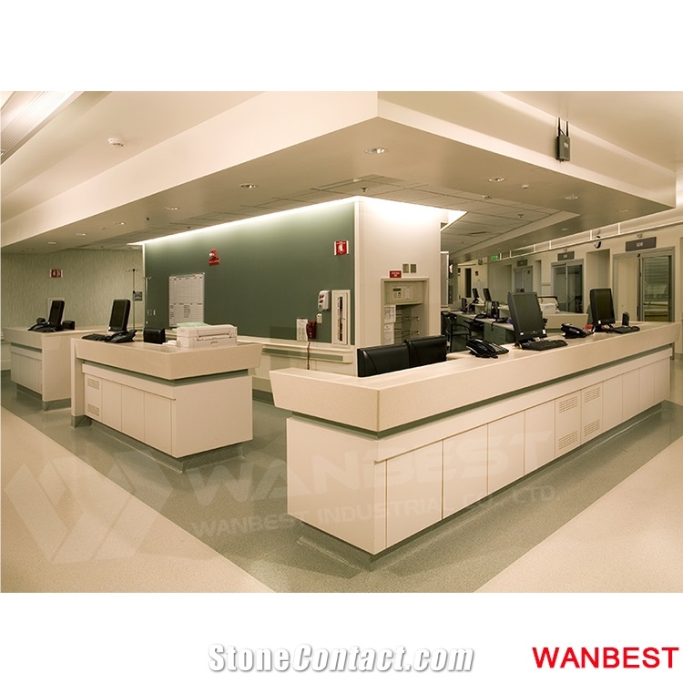 Factory Direct Artificial Marble Wooden Curved Clinic Office Hotel Fitness Center Gym Lobby Hall Hospital Nurse Station Reception Desk Furniture