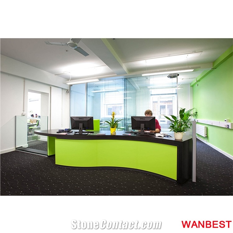 Factory Direct Artificial Marble Wooden Curved Clinic Office Hotel Fitness Center Gym Lobby Hall Hospital Nurse Station Reception Desk Furniture
