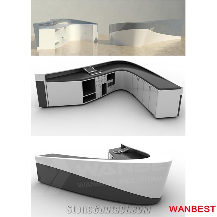 Factory Direct Artificial Stone Marble Curved Office Furniture Lobby Hall Shopping Center Hotel Salon Reception Desk Front Table for Spa Hospital