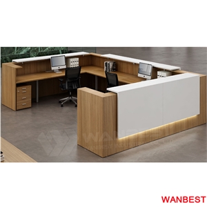 Factory Direct Wood Artificial Marble Acrylic U Shape Lobby Shopping Center Salon Reception Counter Mall Spa Hotel Hospital Cashier Desk Design