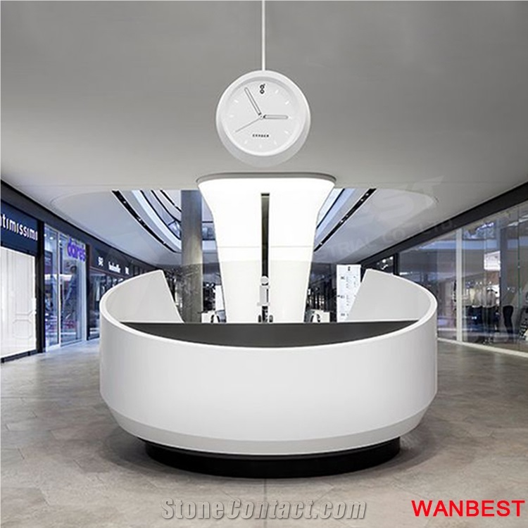 Factory Direct Wood Artificial Marble Acrylic U Shape Lobby Shopping Center Salon Reception Counter Mall Spa Hotel Hospital Cashier Desk Design
