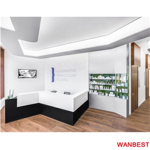 High Gloss Unique Design Artificial Marble Acrylic Beauty Salon Office Spa Hotel Lobby Clinic Fitness Center Gym Front Counter Reception Desk for Sale