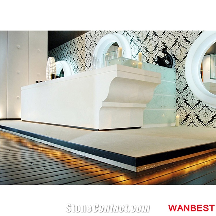 Luxury Acrylic Artificial Stone Led Lighted Long Office Furniture Hotel Shopping Center Nail Salon Restaurant Standing Reception Counter Cashier Desk