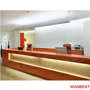 Luxury Acrylic Artificial Stone Led Lighted Long Office Furniture Hotel Shopping Center Nail Salon Restaurant Standing Reception Counter Cashier Desk