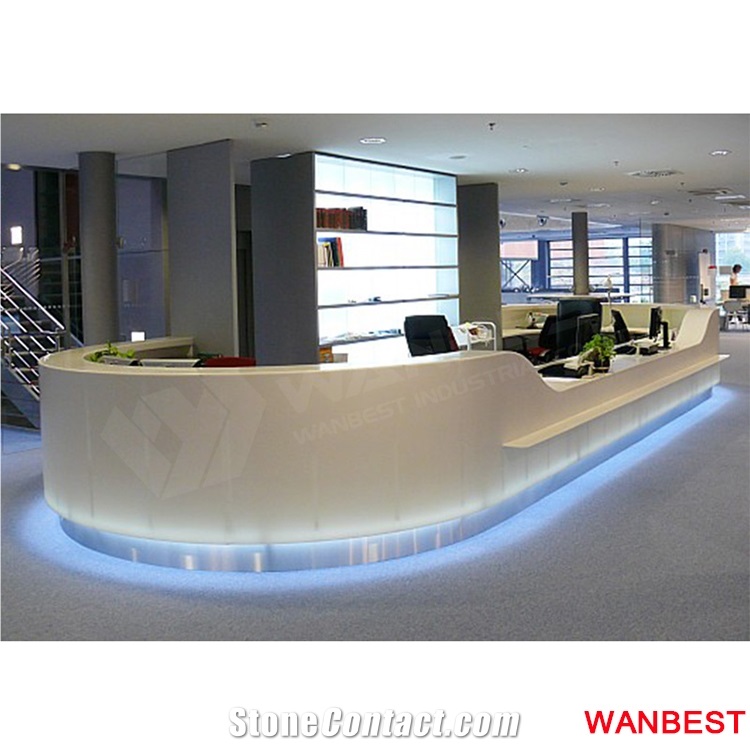Luxury Artificial Marble Acrylic Large Lobby Hotel Company Hospital Hall Shopping Center Salon Clinic Standing Reception Area Desk Service Counter