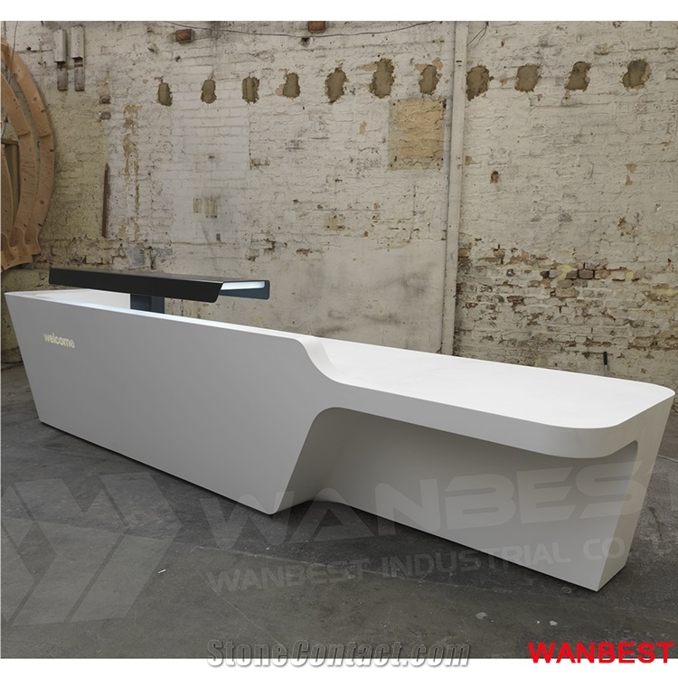 Luxury Artificial Marble Acrylic Large Lobby Hotel Company Hospital Hall Shopping Center Salon Clinic Standing Reception Area Desk Service Counter