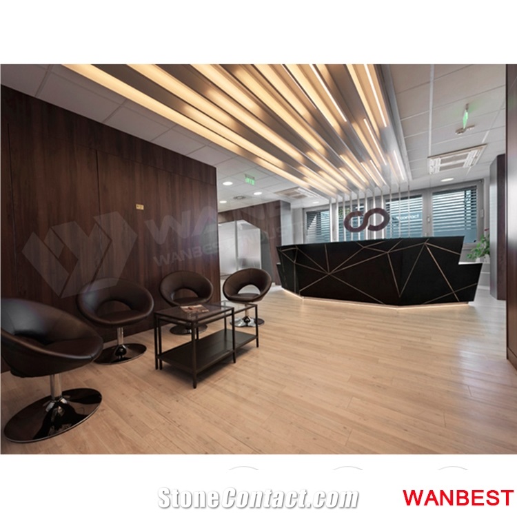Luxury Artificial Marble Solid Surface Diamond Shape Black Lobby Hall Office Hair Salon Hotel Spa Clinic Shopping Center Reception Desk Front Table